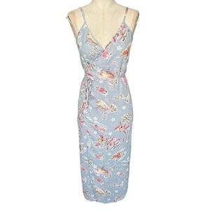 Reformation Light Blue Floral Midi Wrap Dress